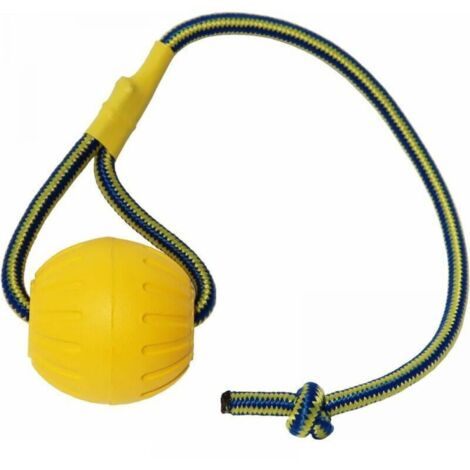 Palla gialla per cani da 9 cm con corda, palla in schiuma per addestramento cani, palla galleggiante per cani, giocattolo da tiro alla fune per cani di piccola e grande taglia.