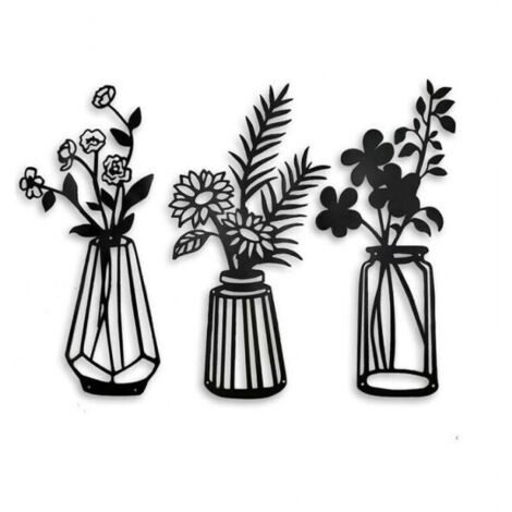 Decorazione murale in metallo con fiori, 3 pezzi, decorazione murale in metallo nero per soggiorno, bagno, camera da letto, decorazione murale nera per cucina