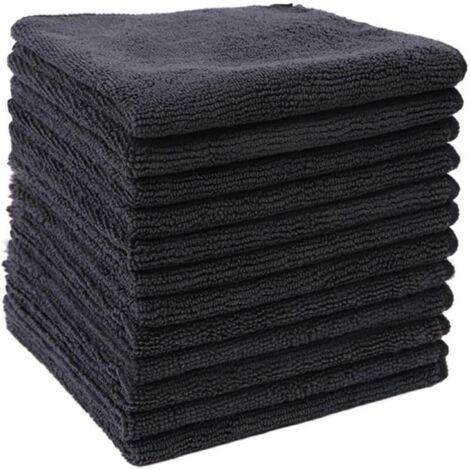 Stracci neri in fibra ultrafine, panno per la pulizia della casa, panno da cucina in cotone poliestere, spugnetta abrasiva (30 x 30 cm, confezione da 12) (1/4)