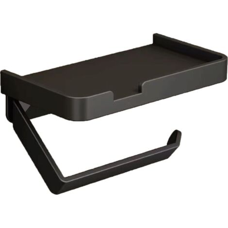 Porta carta igienica con ripiano, montaggio a parete, 3 metodi di montaggio (senza trapano, autoadesivo, senza viti), accessorio per bagno e cucina, nero opaco (1/4)