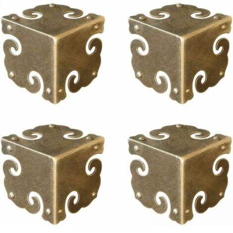 4 protezioni angolari vintage in ottone puro per scrivania, portagioie o regalo, a tre lati (bronzo antico)