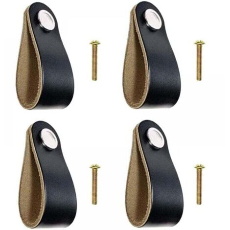 pomelli in pelle per cassetti, pomelli in pelle nera con viti per mobili da cucina, credenze, cassettiere, porte e ferramenta.