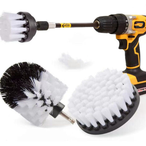 Spazzola per trapano bianca extra morbida di alta qualità, 13 cm. Non graffia le superfici. Adatta per la pulizia di tappeti, pelle, rivestimenti, mobili, interni auto e vetri. (1/4)