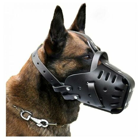 Museruola in pelle fatta a mano per cani di taglia media e grande, inclusi pastori tedeschi e dobermann. Museruola anti-morso per l'addestramento dei cani. Museruola difensiva (S)