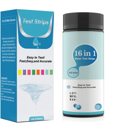 Strisce reattive universali per l'acqua 16 in 1 per la misurazione del pH e del cloro della piscina, rapide e precise, kit di carta per analisi dell'acqua, confezione da 50 (1/4)