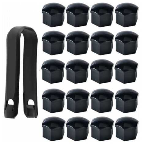 20 pezzi da 17 mm di tappi per dadi ruota neri, copridadi per bulloni ruota, tappi per dadi esagonali per pneumatici con kit di strumenti di rimozione per auto (1/4)