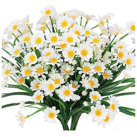 Fiore margherita artificiale, 5 pezzi di fiori artificiali in plastica, piante da esterno resistenti ai raggi UV, arbusti, piante da appendere all'aperto, decorazione per giardino domestico (bianco) 3