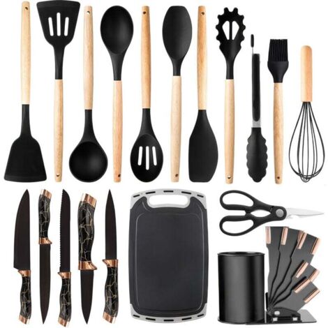 Set di utensili da cucina da 20 pezzi, realizzati in silicone antiaderente, resistente ai graffi e al calore.