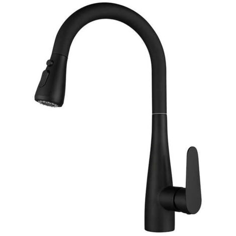 Rubinetto da cucina bianco con doccia, miscelatore per lavello da cucina con 3 getti d'acqua, rubinetto da cucina girevole a 360° per doppio lavello, nero (1/4)
