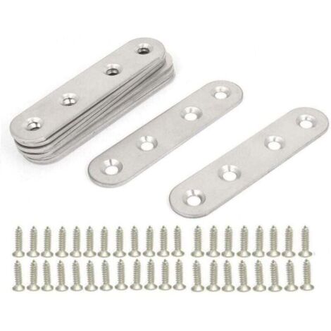 10 pezzi di clip di collegamento in metallo, clip di fissaggio piatte e dritte, clip angolari piatte in lamiera con 40 pezzi di viti per la riparazione di elementi di fissaggio per mobili. (1/3)