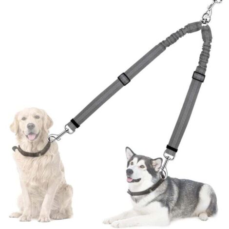 Guinzaglio doppio per cani, guinzaglio riflettente girevole a 360°, lunghezza regolabile, guinzaglio doppio per cani, grigio