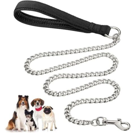 Guinzaglio per cani in metallo resistente, 120 cm x 4 mm, guinzaglio anti-morso con impugnatura morbida imbottita per cani di taglia grande e media. (1/4)