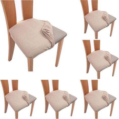 Confezione da 6 coprisedie per sala da pranzo e cucina color cachi, antivegetativi, elasticizzati e curvi. (1/3)