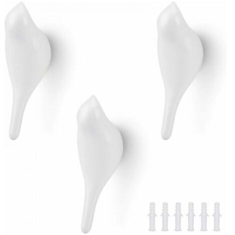 ganci da parete in resina bianca a forma di uccello per appendere cappotti, asciugamani, cappelli e borse. (1/4)