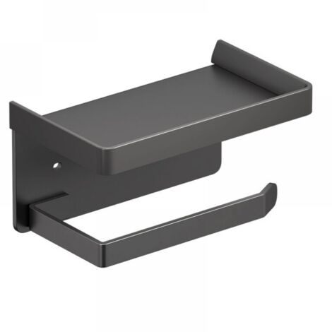 Porta carta igienica da parete (nero) con ripiano in alluminio per bagno e cucina (1/3)