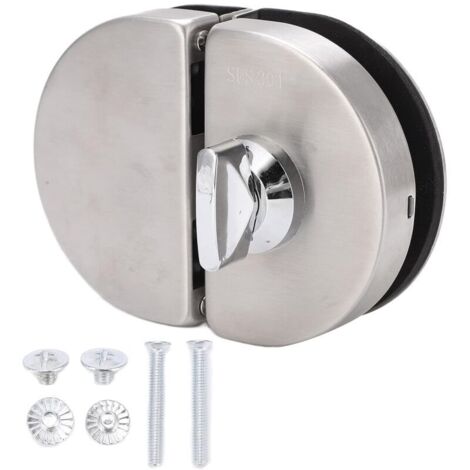 Serratura reversibile in argento con bordo arrotondato per vetri da 12 mm, in acciaio inox senza foro di apertura.