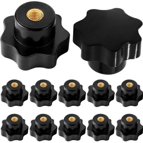 10 pezzi manopole a stella M6, manopola zigrinata con filettatura interna M6, per dispositivi meccanici di macchine utensili, plastica nera (1/4)