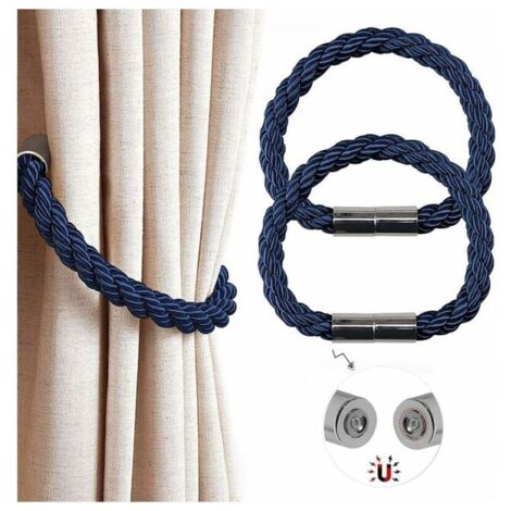 Fermatende magnetici per tende (blu), moderni, semplici e resistenti fermatende con corda intrecciata magnetica per la decorazione. (1/4)