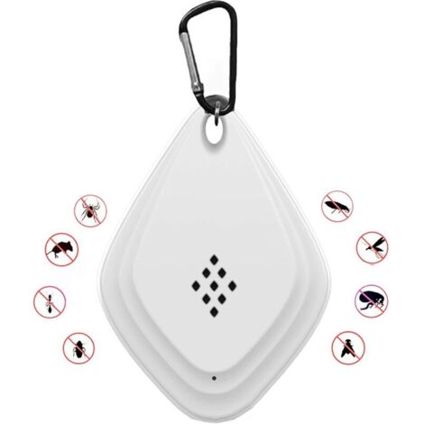Repellente per zanzare da esterno (bianco), repellente portatile a ultrasuoni, repellente elettronico per zanzare alimentato tramite USB con gancio nero. (1/4)
