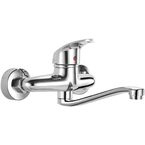 Rubinetto da cucina a parete, miscelatore da parete in acciaio inox, rubinetto per lavello da cucina con beccuccio girevole, acqua calda e fredda (argento) (1/4)