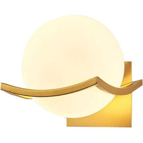 Lampada da parete rotonda in vetro in stile nordico, moderna lampada da comodino a LED minimalista con base dorata, ideale per soggiorno, camera da letto o ufficio. (1/4)
