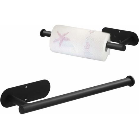 Portarotolo da Cucina da Parete Adesiva Porta Scottex Acciaio Inox Porta Rotoli Cartaigienica Bagno Nero Porta Rotolone da Muro Senza Forature per Carta, Asciugamano WC, Lavandino e Hotel (1/4)