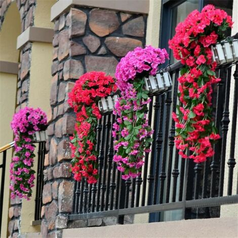 Set di edera artificiale sospesa, foglie artificiali, decorazione floreale viola (2 viola e 2 rosa)
