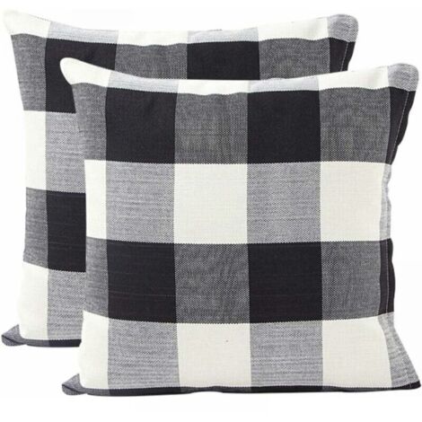 Confezione da 2 federe per cuscini in bianco e nero, 18x18 pollici, con stampa a quadri geometrici, per divano, soggiorno, camera da letto, arredamento per la casa. (1/3)