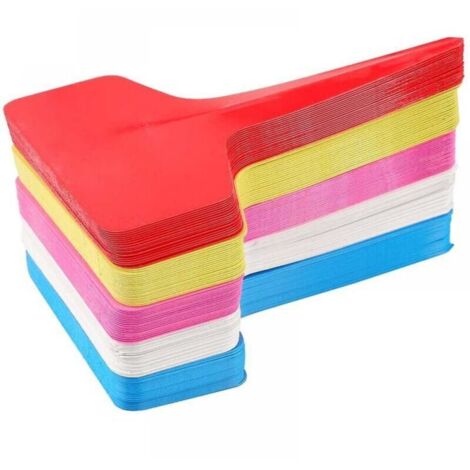 100 pezzi di marcatori e etichette per piante in plastica a T, marcatori da giardino colorati, riutilizzabili e impermeabili da 6-10 cm (multicolore) (1/4)