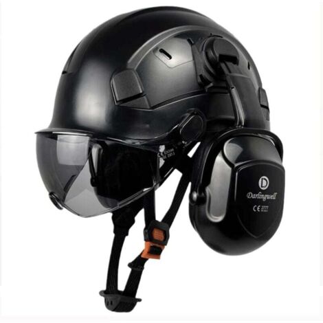 Casco di sicurezza con visiera e protezioni acustiche, casco per la cura degli alberi in ambito forestale, potatura degli alberi da giardino, deforestazione, casco di sicurezza (nero + visiera traspar
