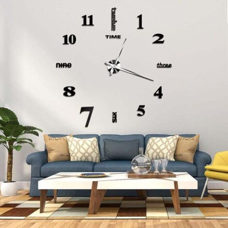 Orologio a Parete Fai-da-Te 60-120cm Orologio da Parete Effetto 3D Silenzioso Preciso Adesivo Orologio Parete Moderno Decorazione per Casa Ufficio Hotel Ristorante Facile da Montare Nero
