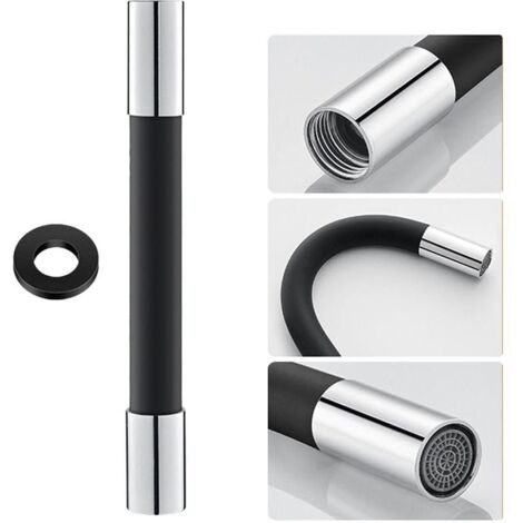 Rubinetto a 360° con tubo di prolunga da 50 cm con guarnizione, nero, soffione doccia anti-schizzi, WC, balcone, bagno (1/4)