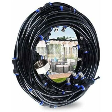 Nebulizzatore per esterni CT, nebulizzatore per patio da 10 m con 9 ugelli + 1 ugello di ricambio + 1 tagliatubi, nebulizzatore per patio, giardino, serra, trampolino per (1/4)