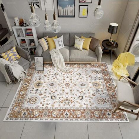 Tappeto lavabile per soggiorno, stile bohémien vintage, misura doppia, sottile, per interni, camera da letto e cucina, con stampa floreale vintage, stile rustico.