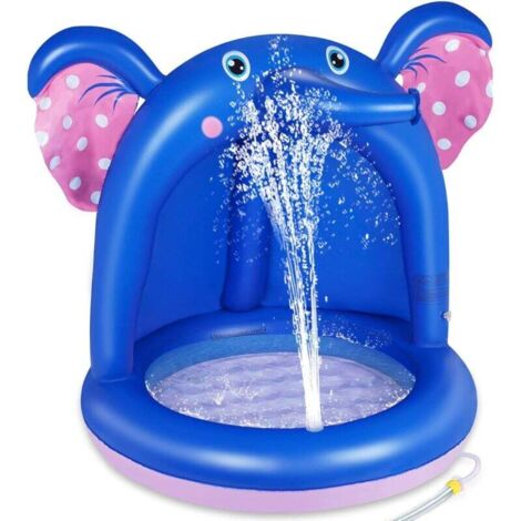 Piscina per Bambini, Piscina Gonfiabile Neonato Piccoli con Fondo Gonfiabile da Giardino e Copertura Parasole Spruzzo & Spruzzi Play Baby Pool Giocattoli Estivi per Bambini (Elefante)