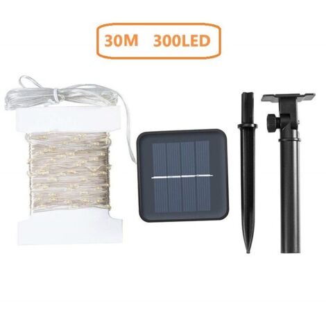 Luci solari a LED da 30 m/300, luci fatate in filo di rame, luci natalizie da giardino impermeabili per esterni, bianche (1/4)