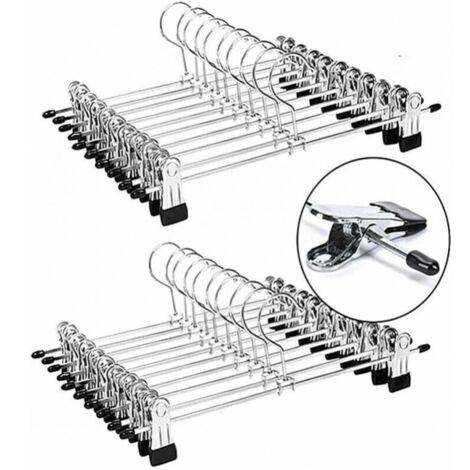 Confezione da 20 grucce per pantaloni in metallo, grucce con clip, grucce per pantaloni regolabili con clip cromata, grucce in metallo, grucce per gonne antipiega, grucce salvaspazio (1/4)