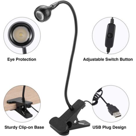 Lampada da tavolo a LED USB, lampada da lettura da comodino, lampada da lettura con clip e porta per batteria (1/3)