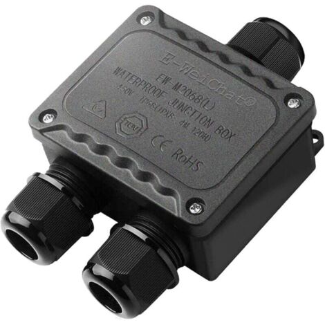Scatola di derivazione stagna IP68 a 3 vie per uso esterno, con pressacavi M25 per cavi con diametro da Ø4 a Ø14 mm, piccola scatola elettrica nera per illuminazione esterna, giardino, piscina