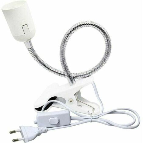 Faretto a clip E27 per lampada da lettura da letto, CA 230 V, attacco per cavo a clip con interruttore, lampada a collo di cigno flessibile a clip E27 per acquario, pianta, specchio (bianco, senza lam
