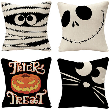 set di federe di Halloween, copricuscini per divano in lino a forma di casa di zucca di Halloween (45x45 cm) (1/4)
