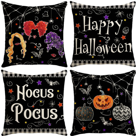 Set di 4 federe per cuscini a tema Halloween, con scheletro e
