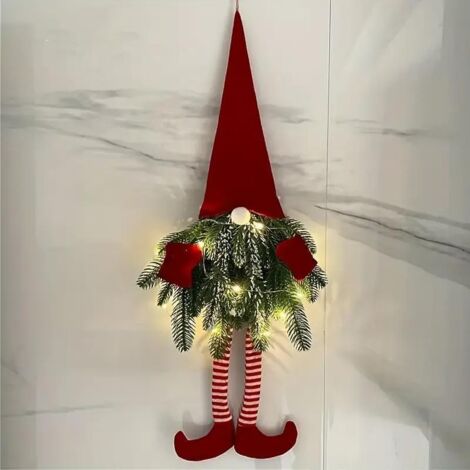 Elfo di Natale, gnomo dispettoso, ghirlanda di Natale, porta esterna, gnomo di Natale a LED, decorazione natalizia, padre, casa, finestra, ghirlanda, decorazione, gnomo elfo di Natale, appeso (C) (1/4)