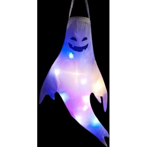Grande decorazione di Halloween a LED per esterni alimentata a batteria con scheletro di fantasma illuminato, accessori per il mercato (grande fantasma sorridente) (1/4)