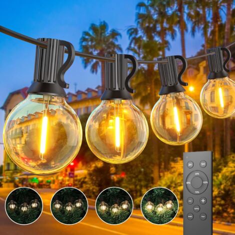 Catena luminosa da esterno dimmerabile, 30,5 metri di luci da esterno, 50 luci + 2 luci di riserva