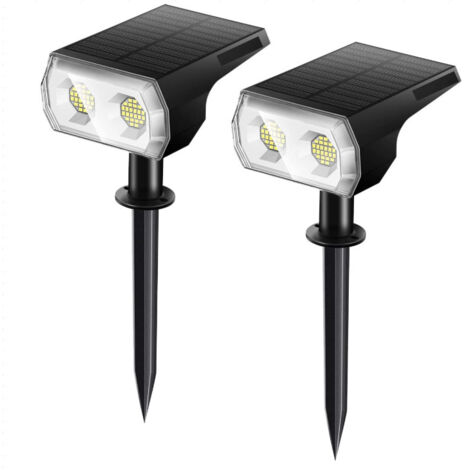 Faretto solare a LED per esterni, impermeabile IP67, 650LM, regolabile con 2 modalità di illuminazione, luce calda, per giardino, patio, vialetto, confezione da 2 (1/4)