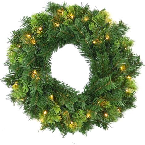 Ghirlanda pre-illuminata Ulisem da 50 cm con varie punte, camino natalizio, casa, parete, porta, decorazioni per esterni, scatola per batterie da interno, verde