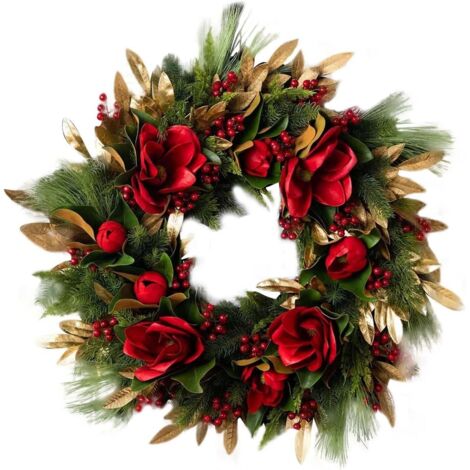 Ghirlanda natalizia di magnolia – Foglie d'oro artificiali, decorazione per porte interne ed esterne, decorazioni natalizie (1/4)