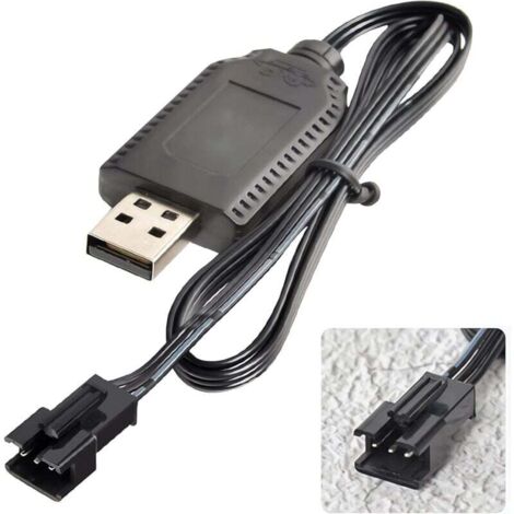 Caricabatterie USB, cavo RC universale con connettore SM-3P per batteria LiPo 2S 7,4 V, compatibile con auto, barche, droni, aerei e altri giocattoli radiocomandati. (1/4)