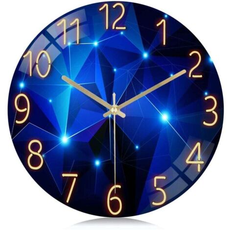 Orologio da parete in vetro con cielo stellato, orologio da parete blu silenzioso e creativo, orologio decorativo senza ticchettio per soggiorno, camera da letto, ufficio, cucina, 30 cm XXW